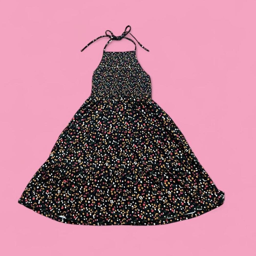 Black floral mini dress with